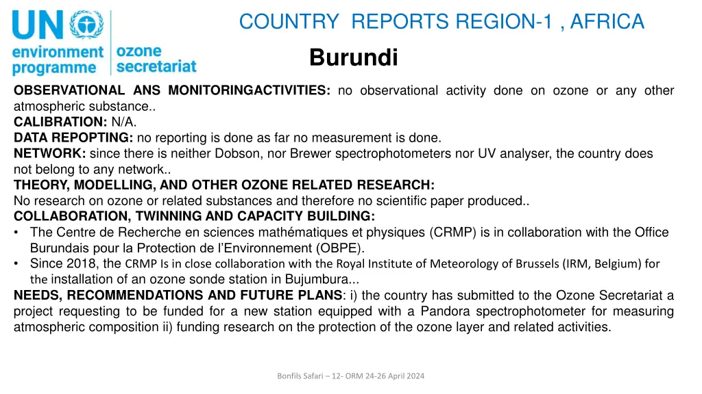 country reports region 1 africa burundi