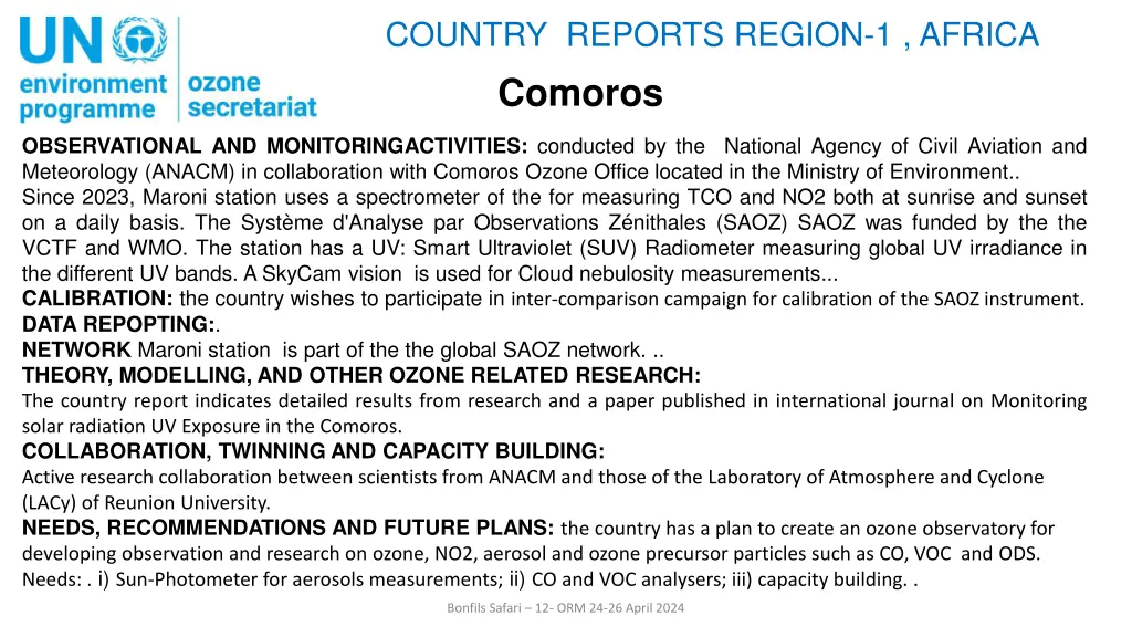 country reports region 1 africa comoros