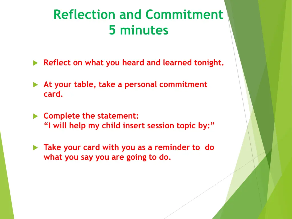 reflection and commitment 5 minutes