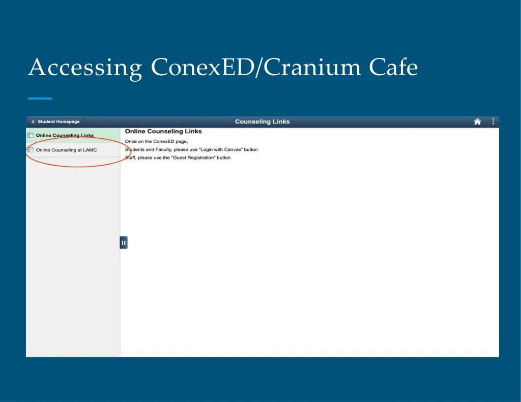 accessing conexed cranium cafe