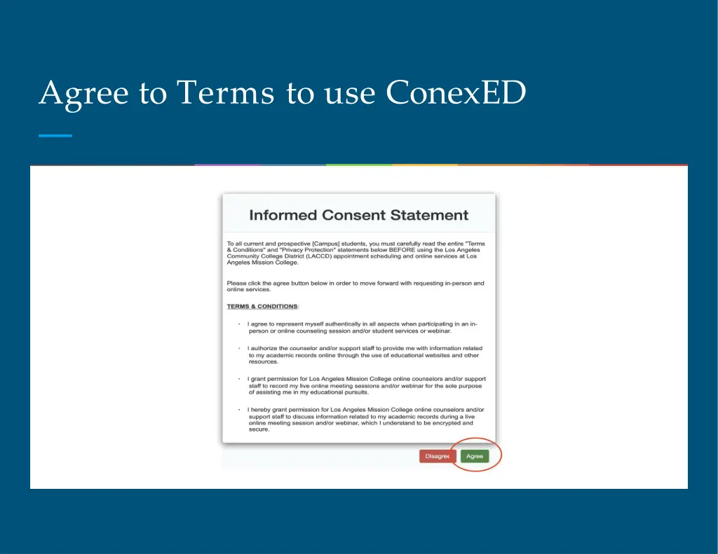 agree to terms to use conexed