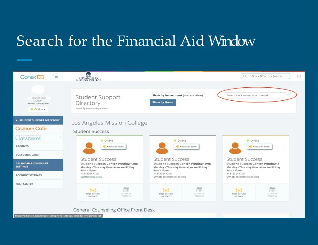 search for the financial aid window