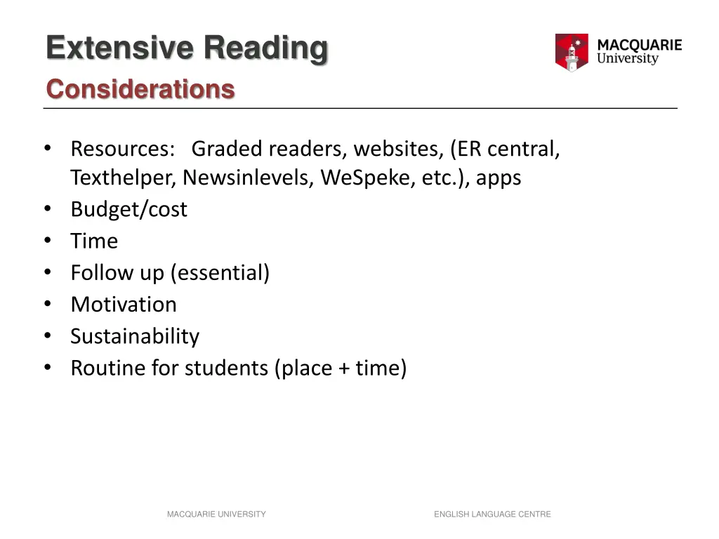 extensive reading considerations