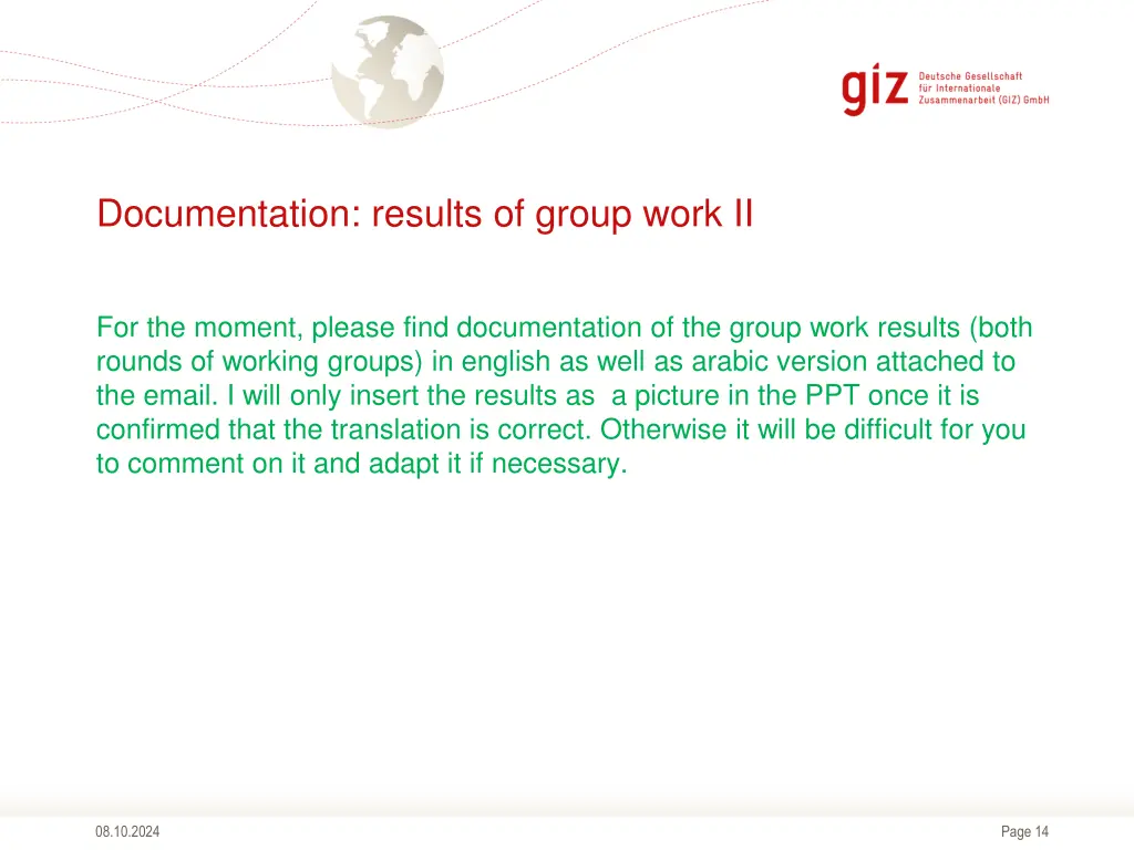 documentation results of group work ii