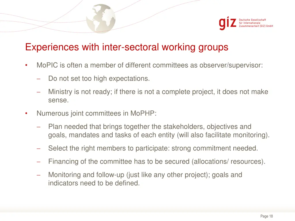 experiences with inter sectoral working groups 1