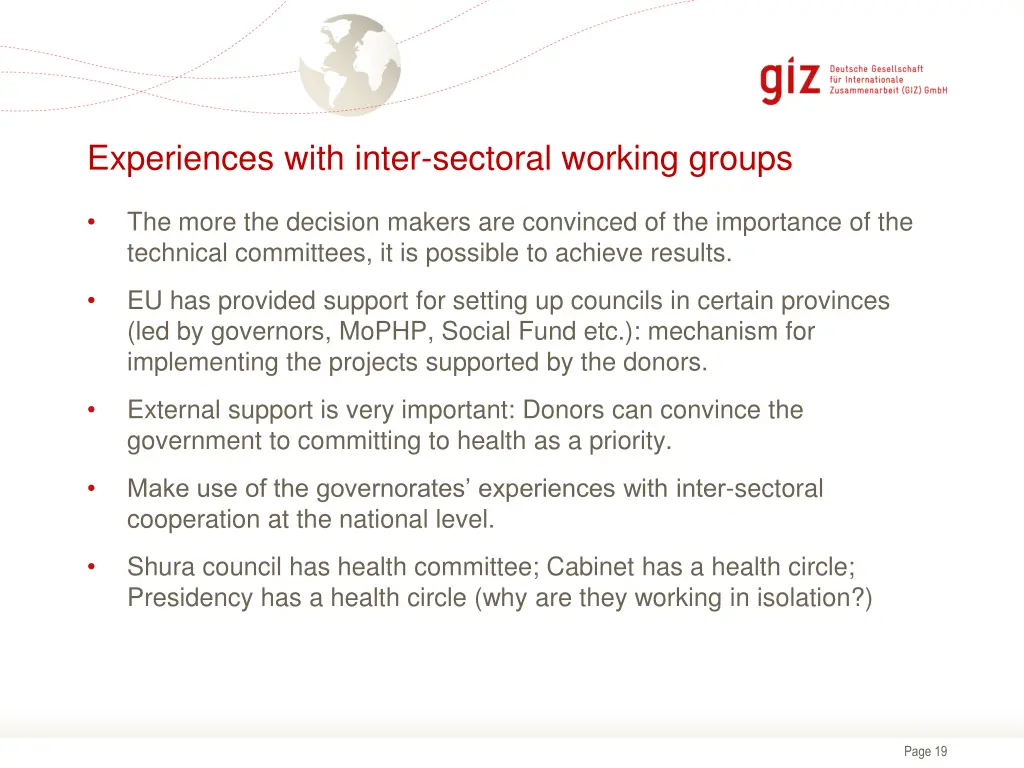 experiences with inter sectoral working groups 2