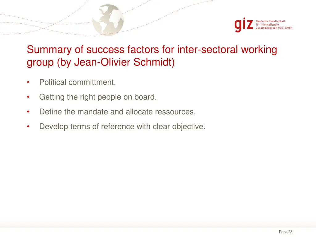 summary of success factors for inter sectoral