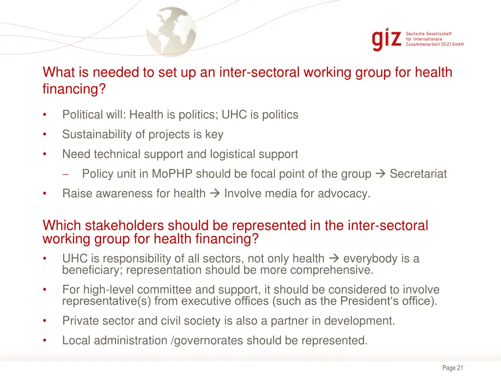 what is needed to set up an inter sectoral