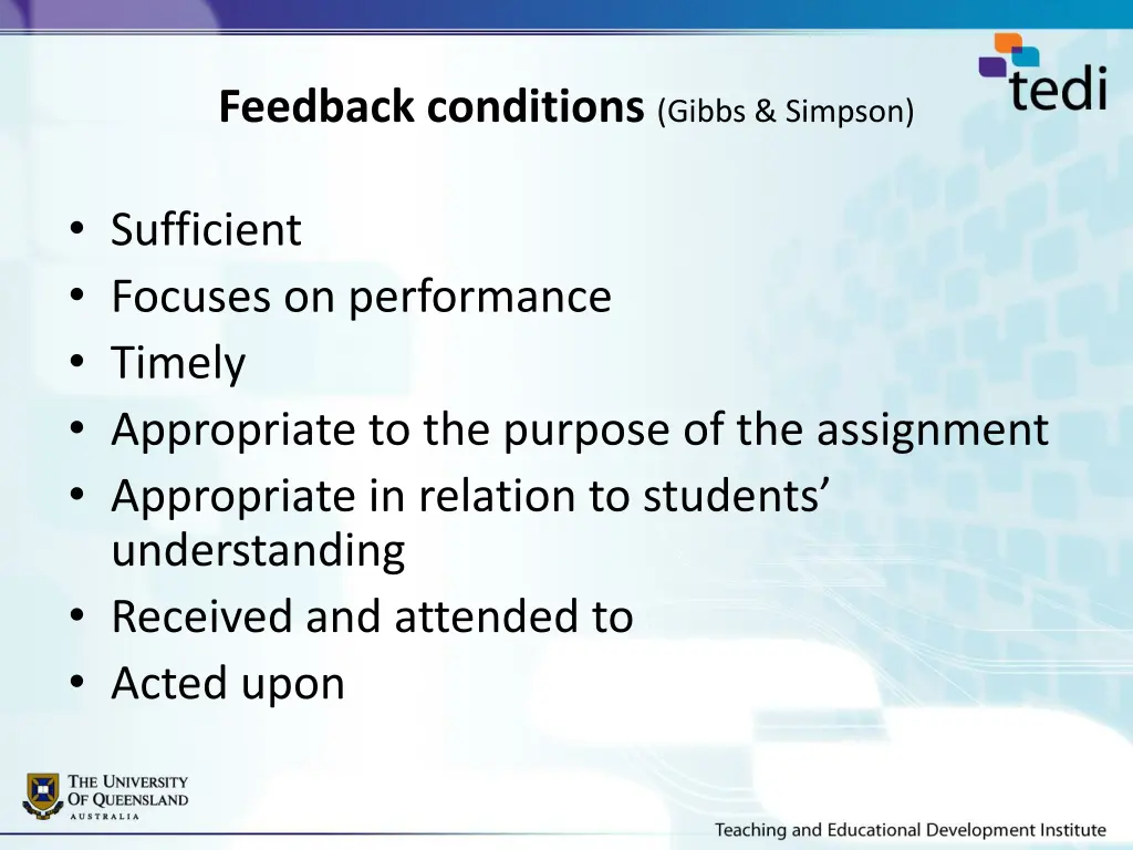 feedback conditions gibbs simpson