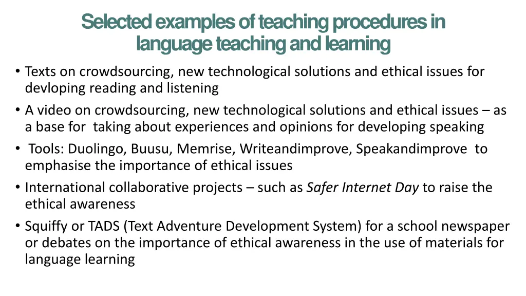 selected examples of teaching procedures