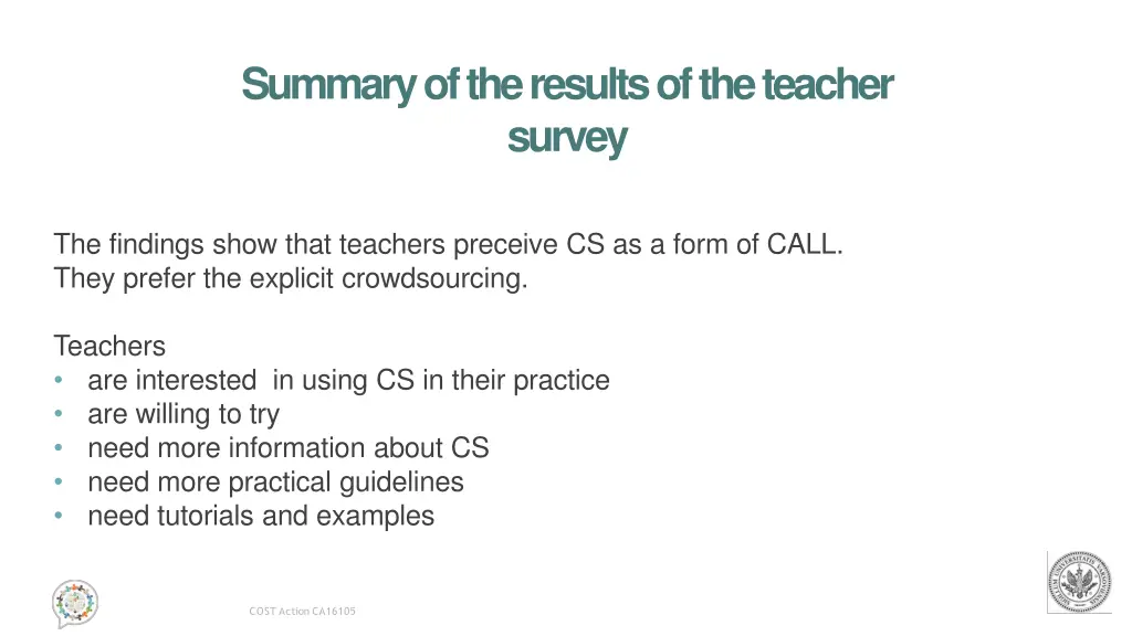 summary of the results of the teacher survey