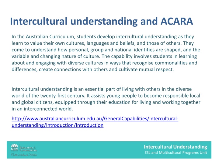 intercultural understanding and acara