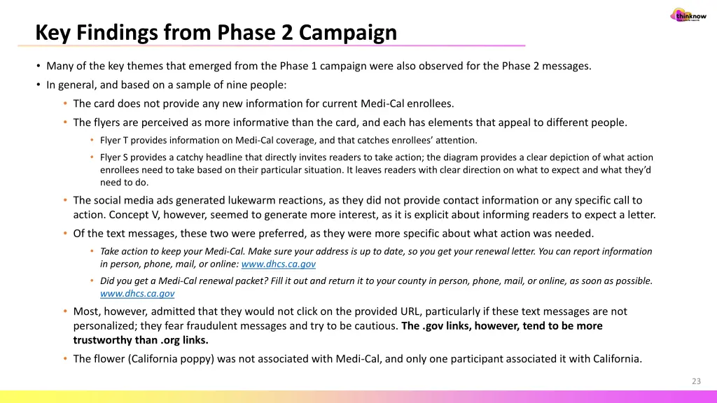 key findings from phase 2 campaign