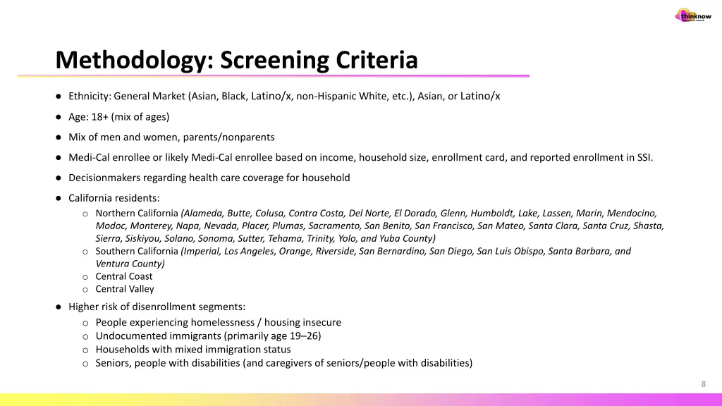 methodology screening criteria