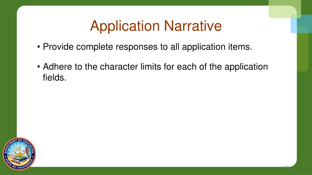 application narrative