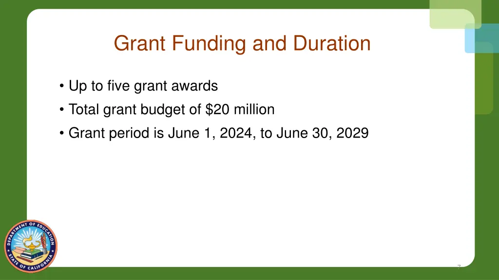 grant funding and duration