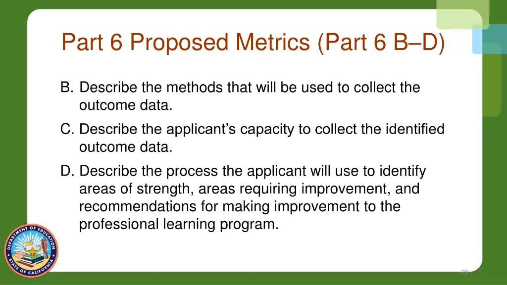 part 6 proposed metrics part 6 b d