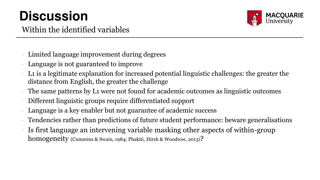 discussion within the identified variables