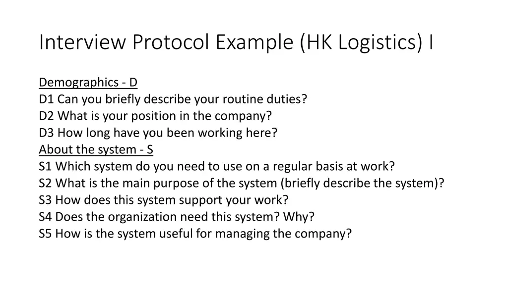 interview protocol example hk logistics i