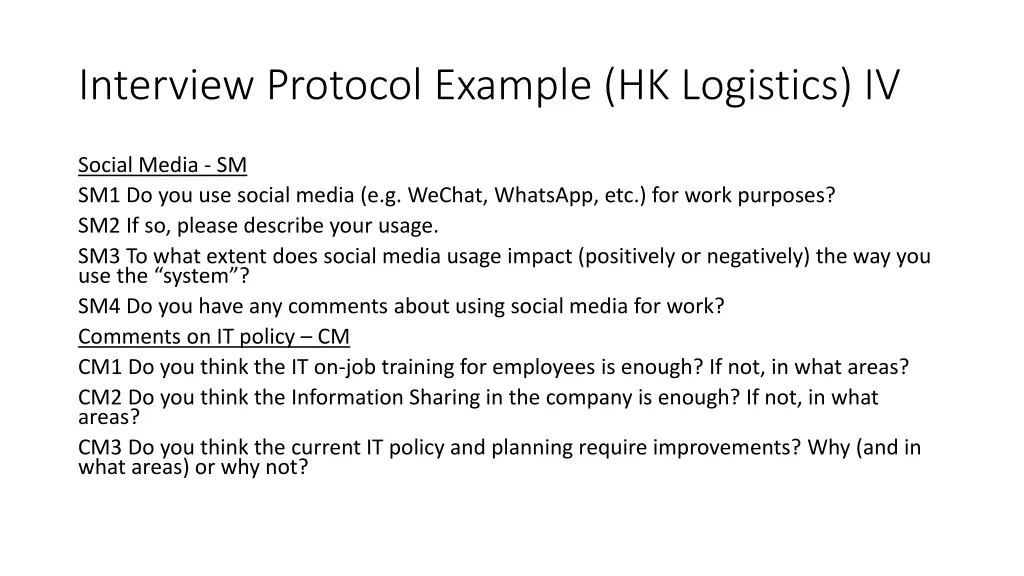 interview protocol example hk logistics iv