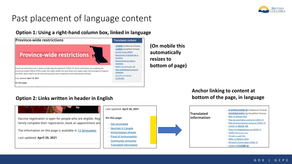 past placement of language content