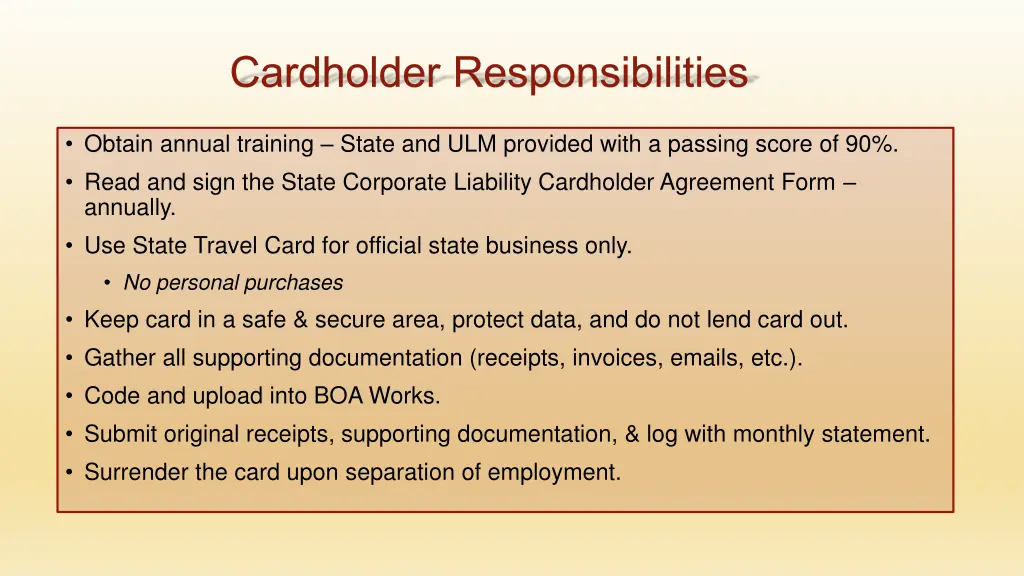 cardholder responsibilities