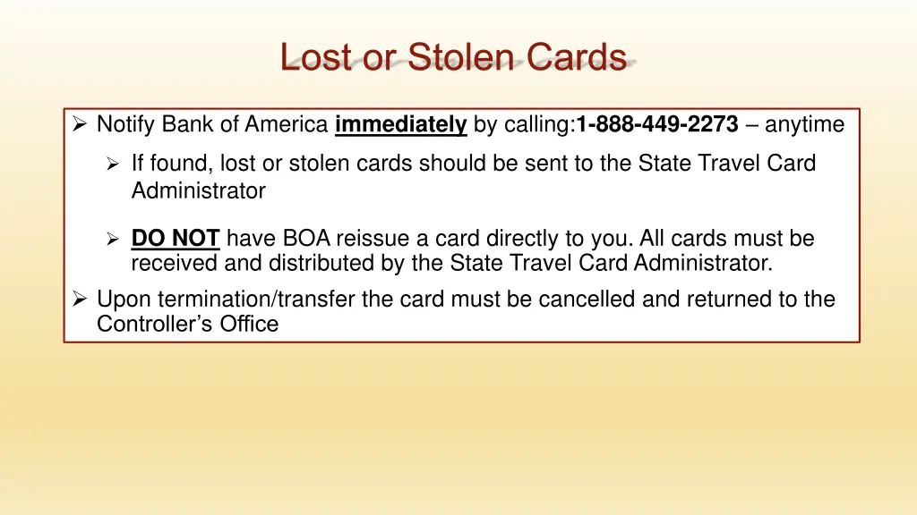 lost or stolen cards