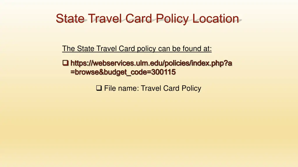 state travel card policy location