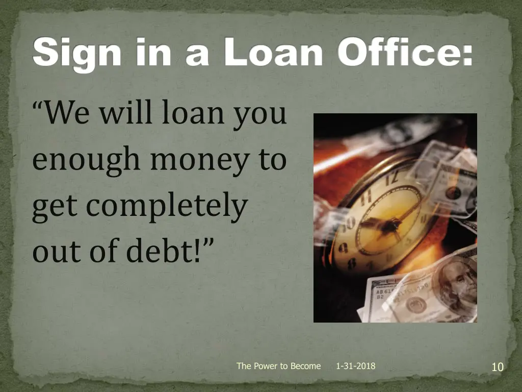 sign in a loan office