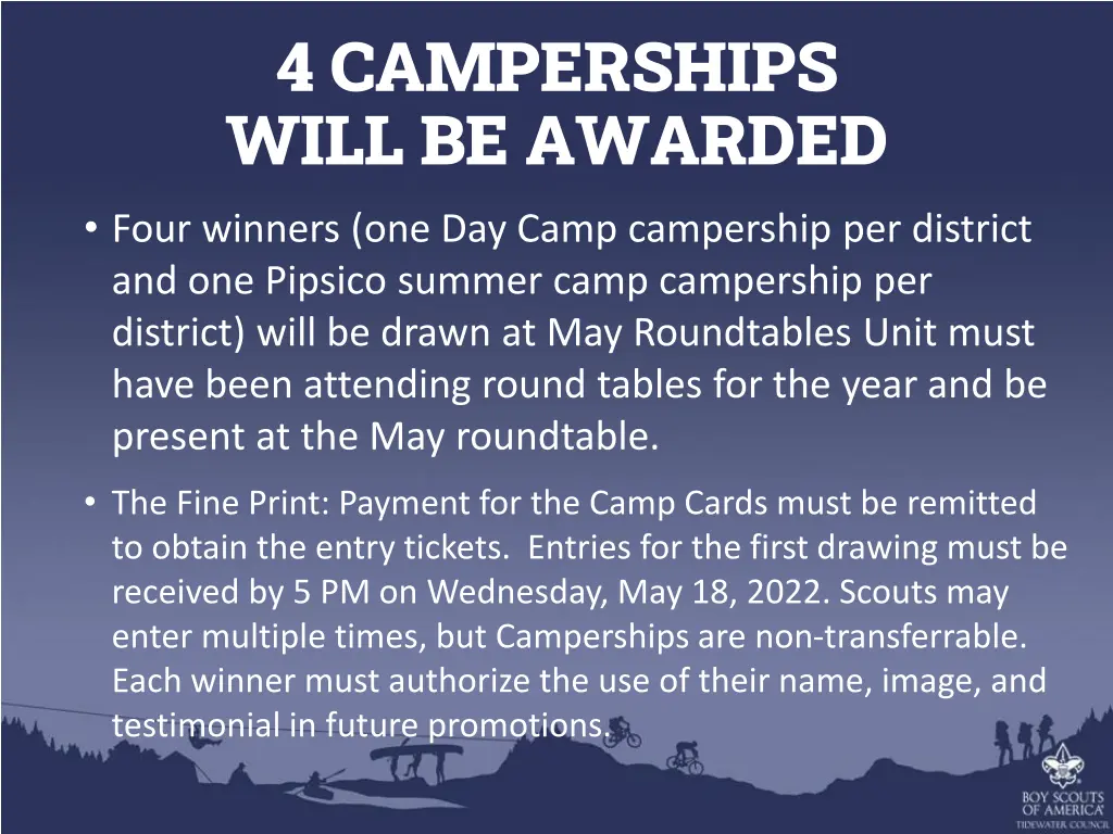 4 camperships will be awarded