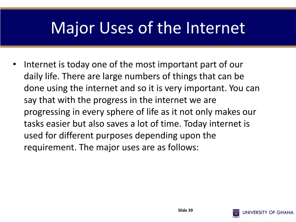 major uses of the internet