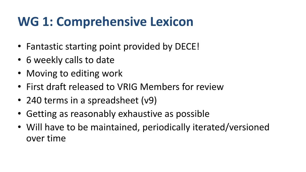 wg 1 comprehensive lexicon