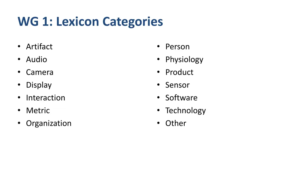 wg 1 lexicon categories