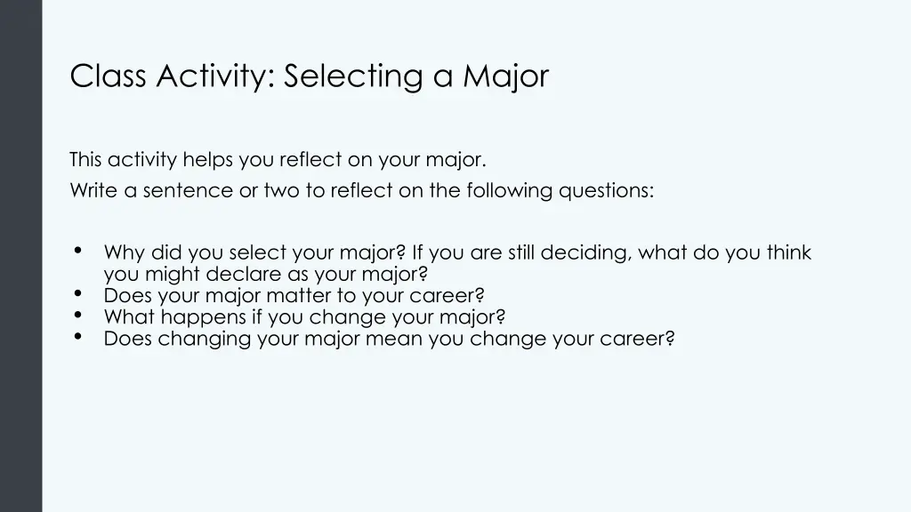 class activity selecting a major