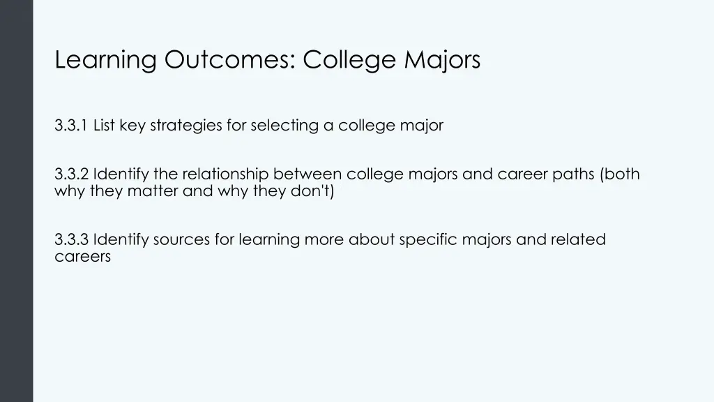 learning outcomes college majors