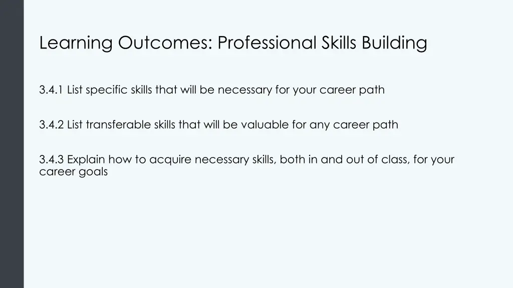 learning outcomes professional skills building