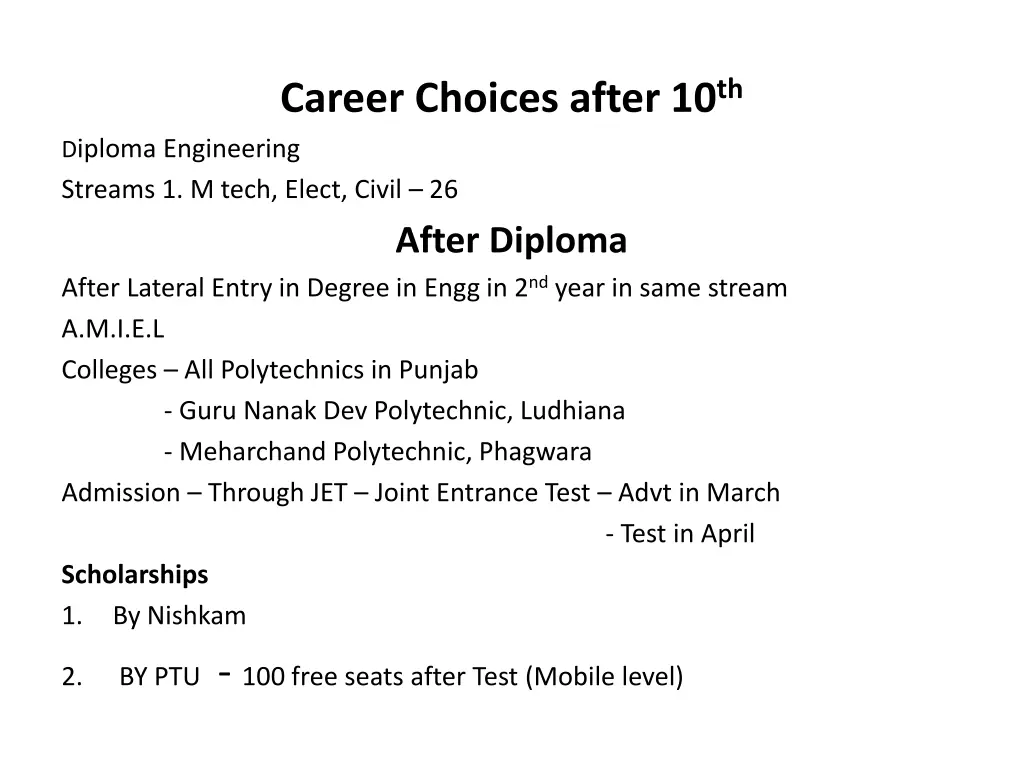 career choices after 10 th d iploma engineering