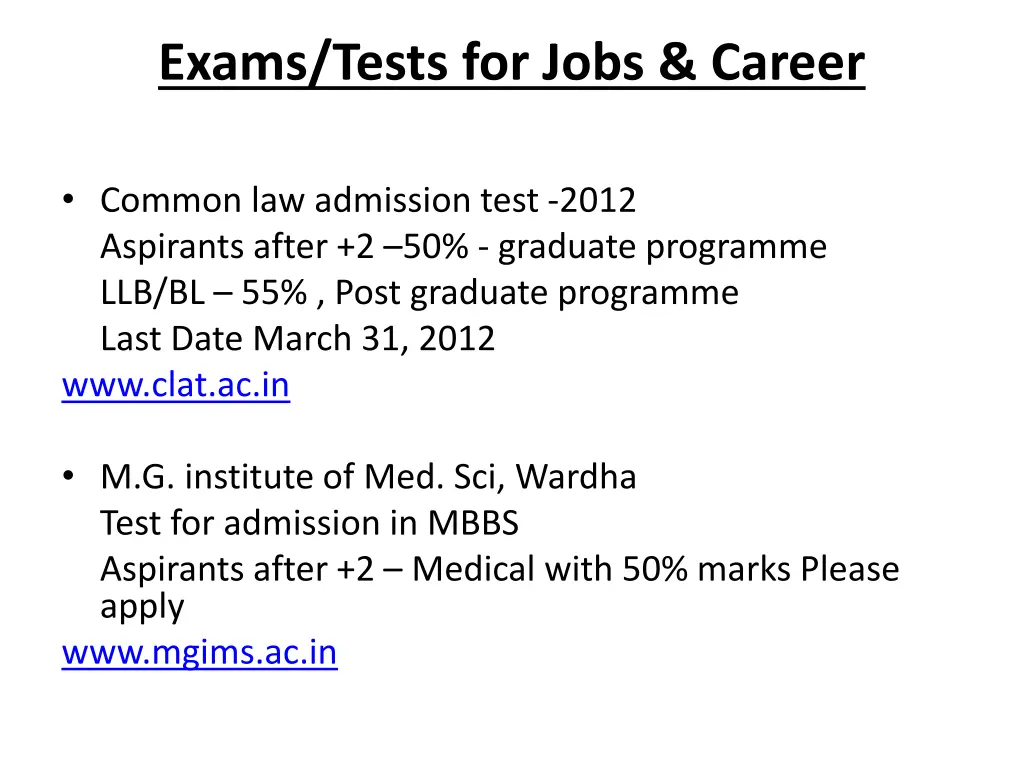 exams tests for jobs career