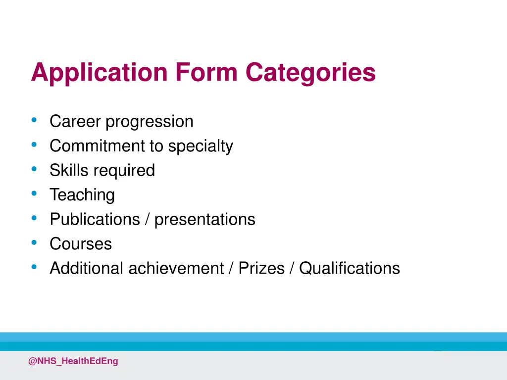 application form categories