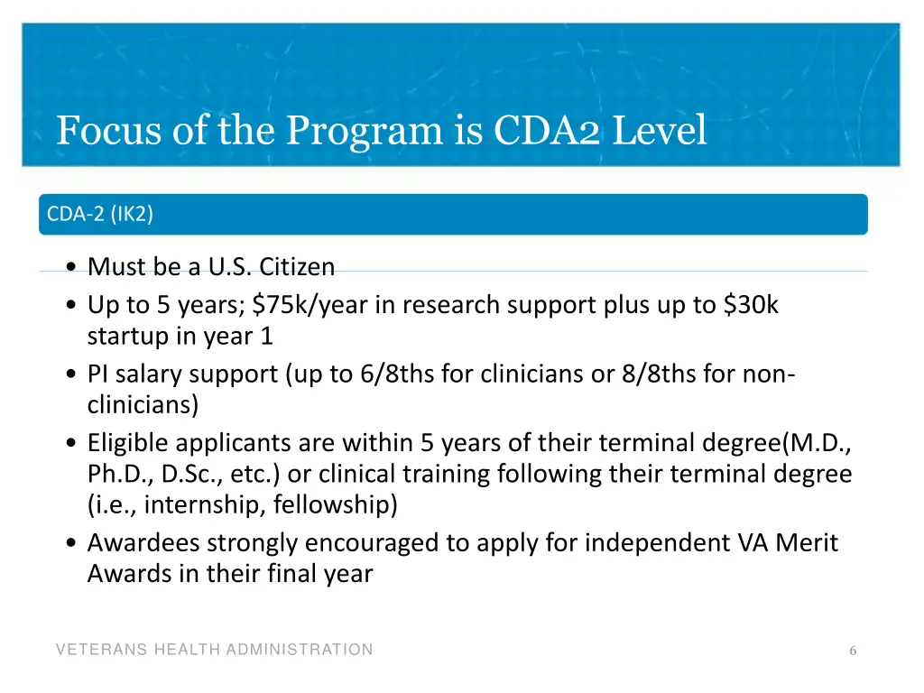 focus of the program is cda2 level