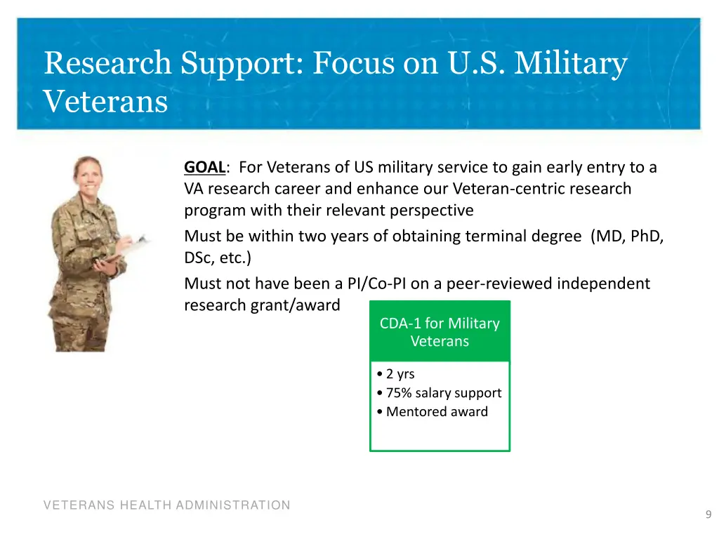 research support focus on u s military veterans