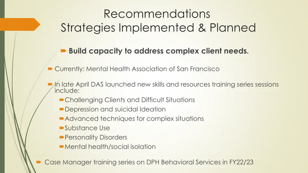 recommendations strategies implemented planned