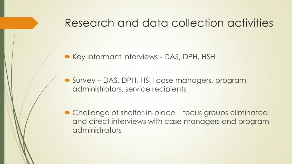 research and data collection activities