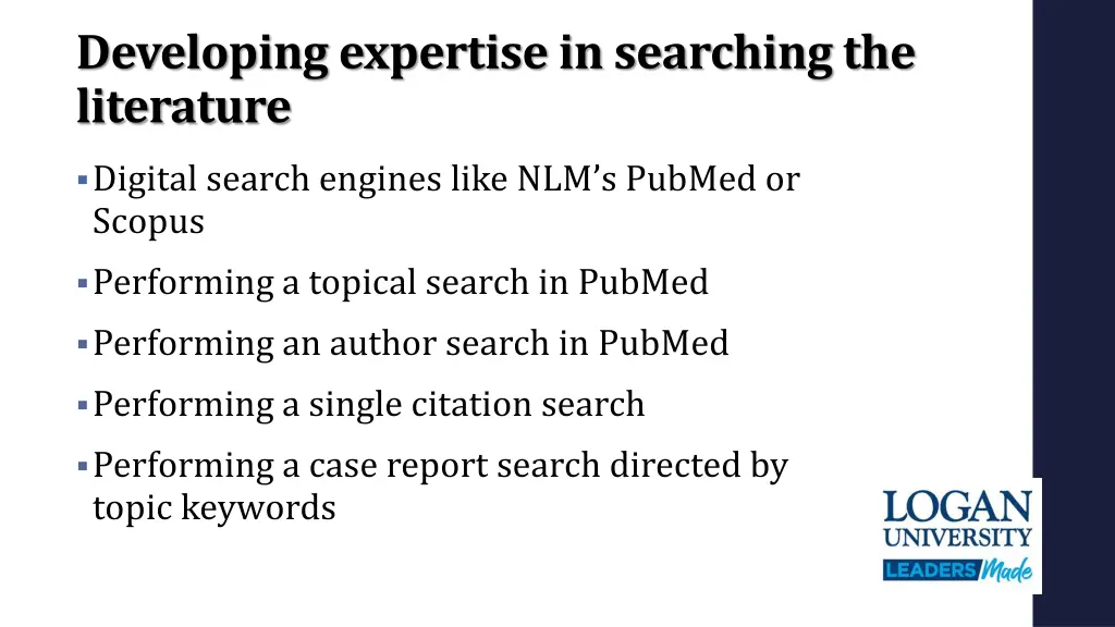 developing expertise in searching the literature