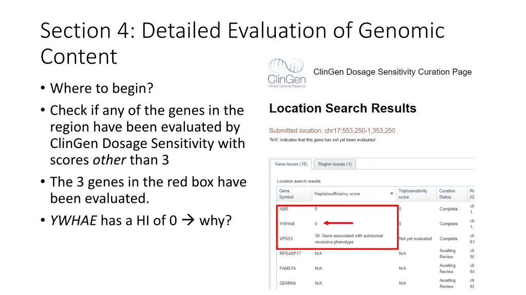 section 4 detailed evaluation of genomic content