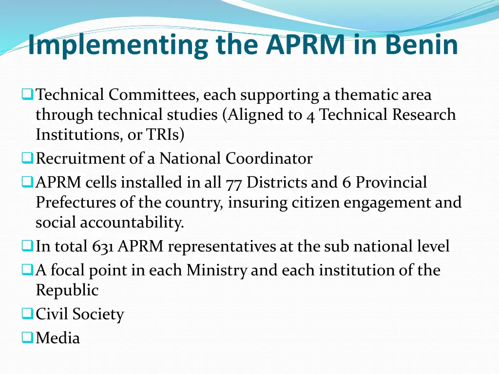 implementing the aprm in benin 1