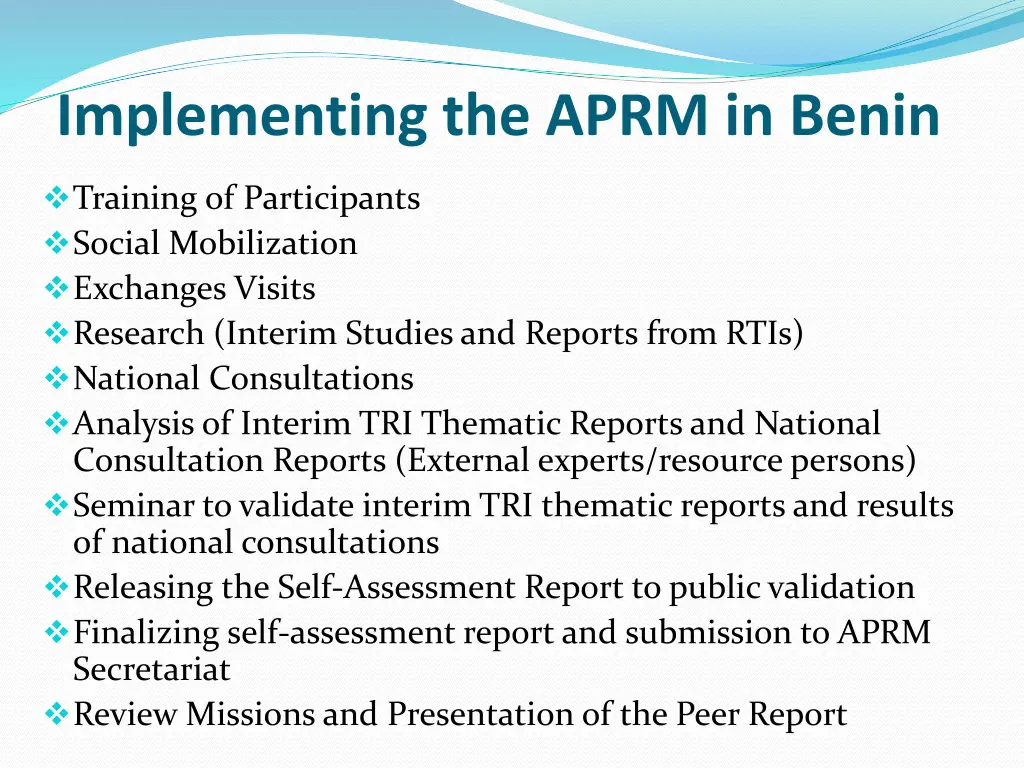 implementing the aprm in benin 2