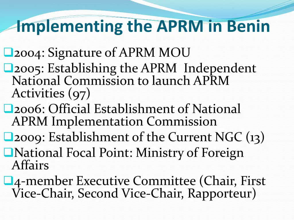 implementing the aprm in benin