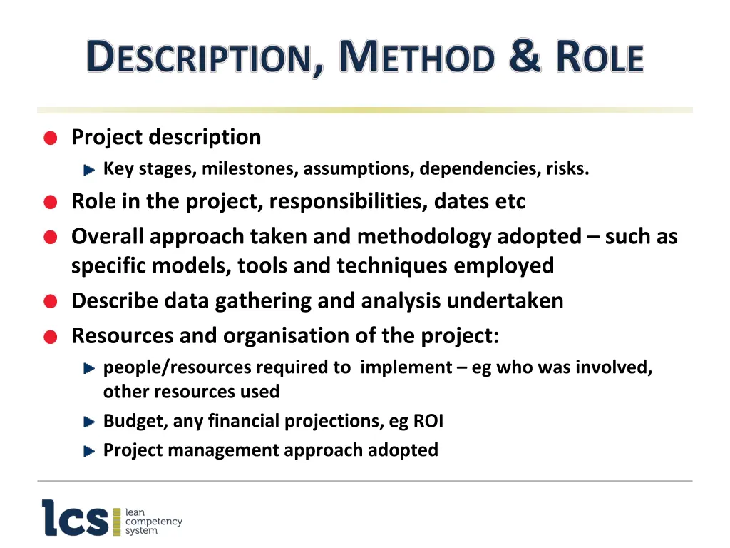 project description key stages milestones