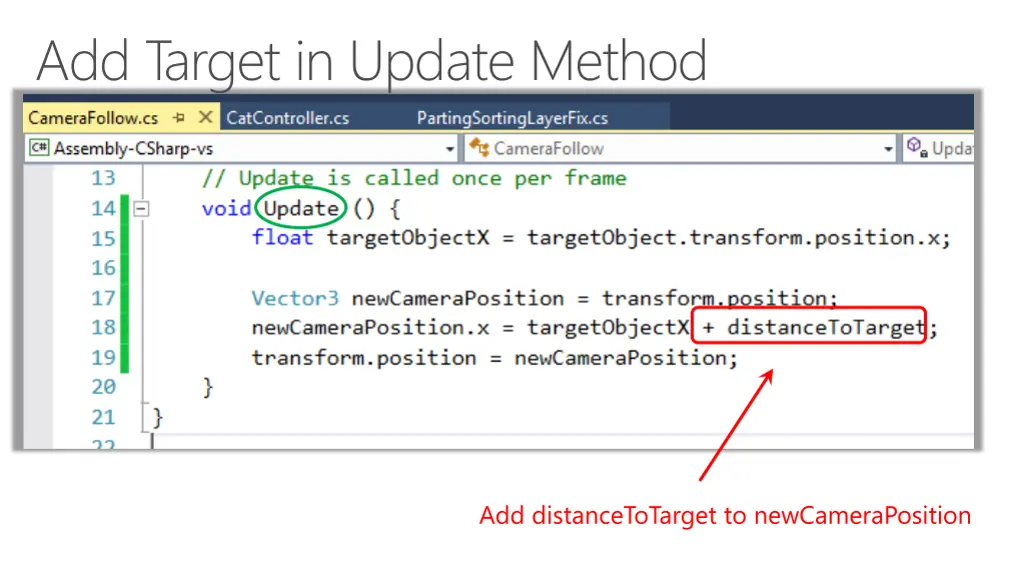 add target in update method